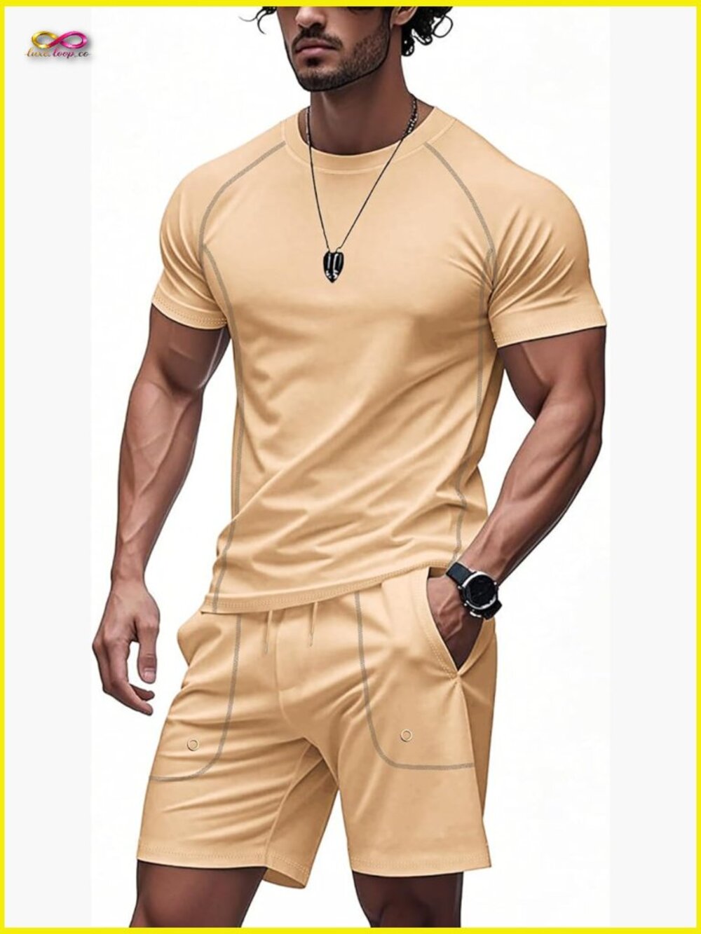Men's 2 Piece Summer Tracksuit Casual Sports Shirt and Short Set with Pockets